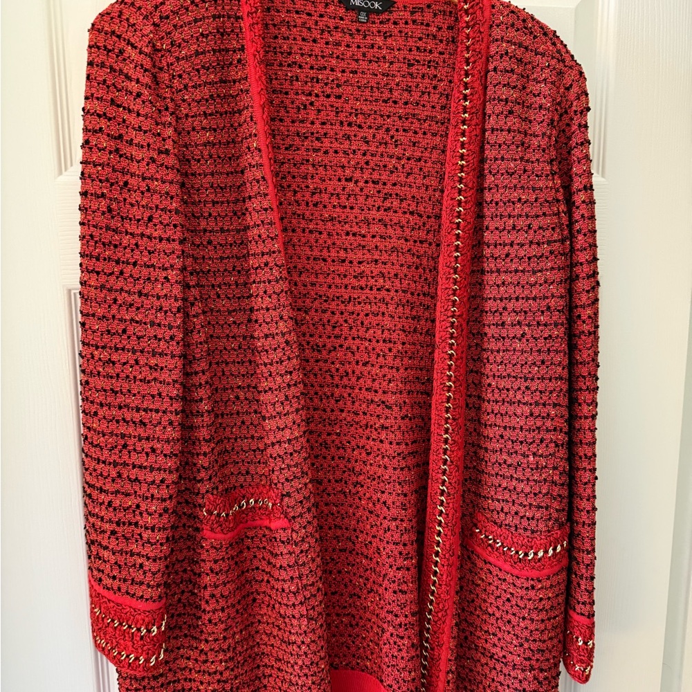 Misook Red Textured Cardigan